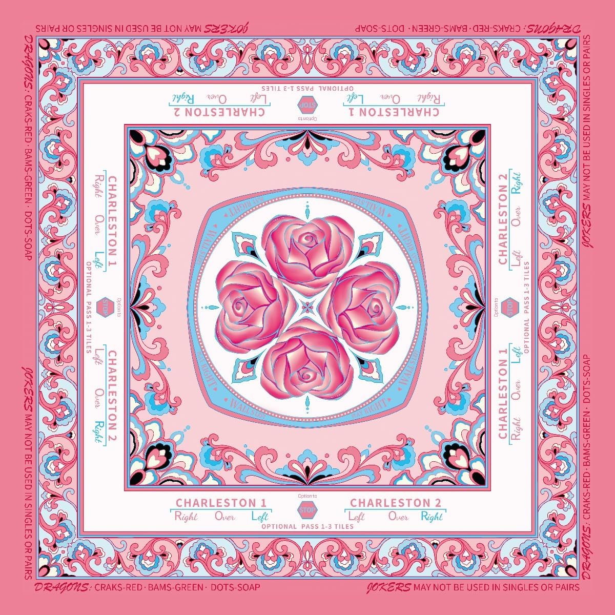 CHONNFEASTT® American Mahjong Mat with Rules - Pink Floral Mah Jong Table Cloth - 33" Neoprene | Noise Reducing | Non-Slip | Waterproof - Mahjongg Preppy Gifts for Women, Club Game Night, Meetup Party
