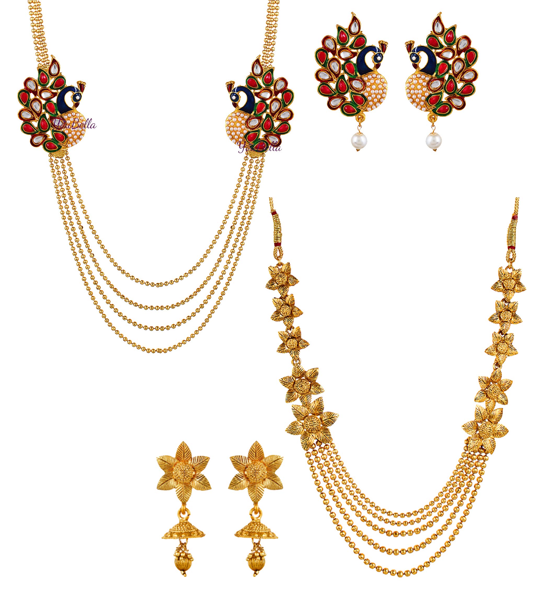 youbella Jewelry Gold Plated Combo Of Two Traditional Necklace set for women Jewellery set with Earrings For Girls/Women-picture-42