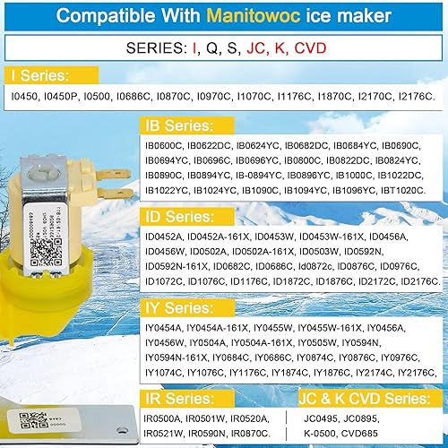 Miniatura 3 de 000009123 IH9123 33129026 Válvula de entrada de agua para máquinas de hielo Manitowoc, 120V 60Hz 5W se adapta para I, IB, S, SD, JC, QR, SD y K