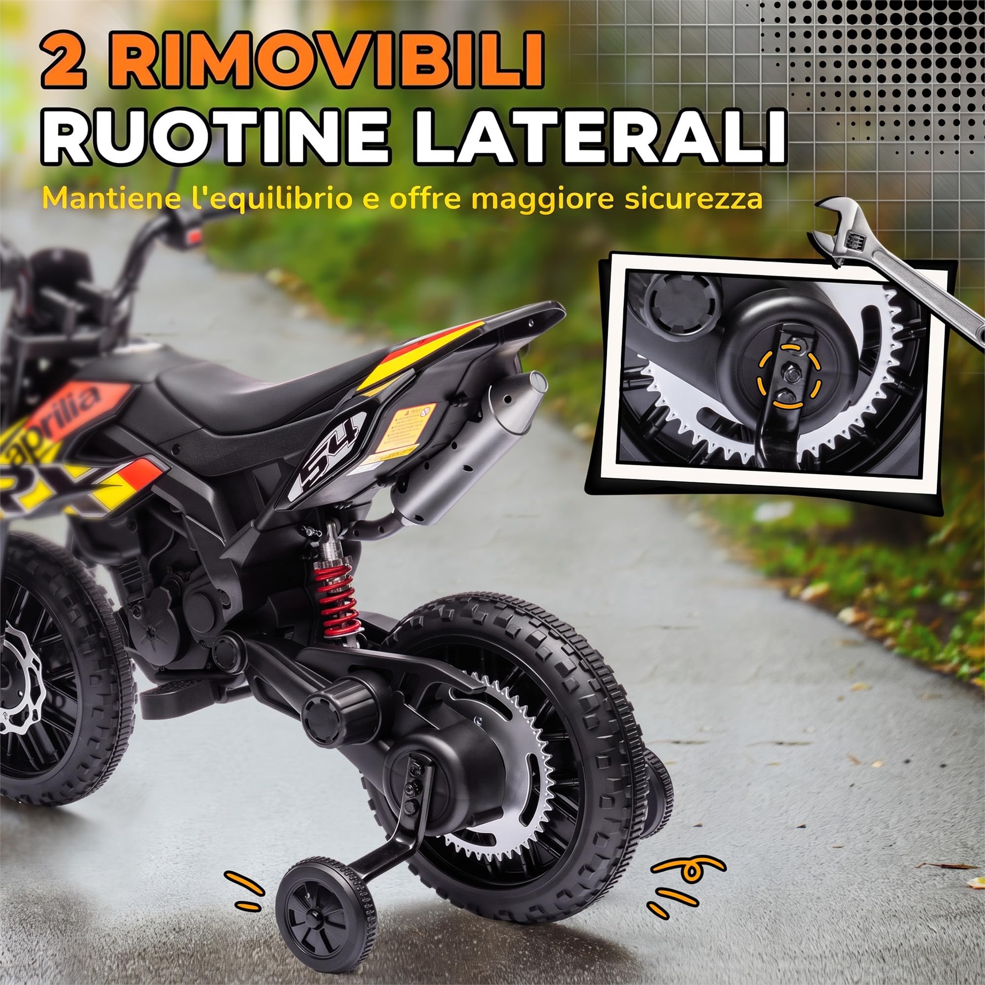 AIYAPLAY 12V APRILIA Moto Elettrica per Bambini 37-96 Mesi, Giallo