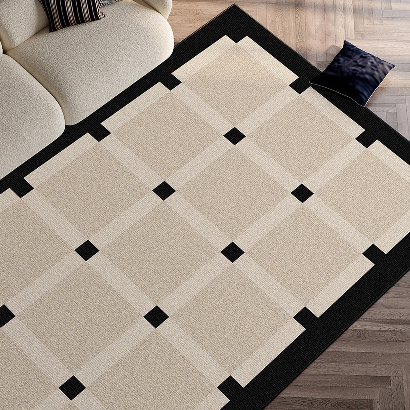 Tapis salon lavable en machine avec poils courts et moelleux pour un entretien facile