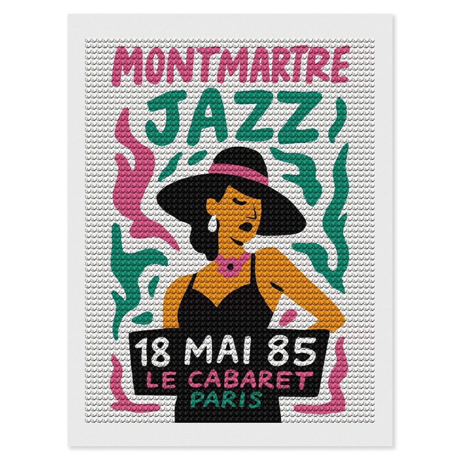 Junmoney Montmartre Jazz Cabaret Diamond Art Kit 12"x16", Bedroom Decor, Adhesive Canvas, Full Kit Included, Thoughtful Present, Birthday Gift