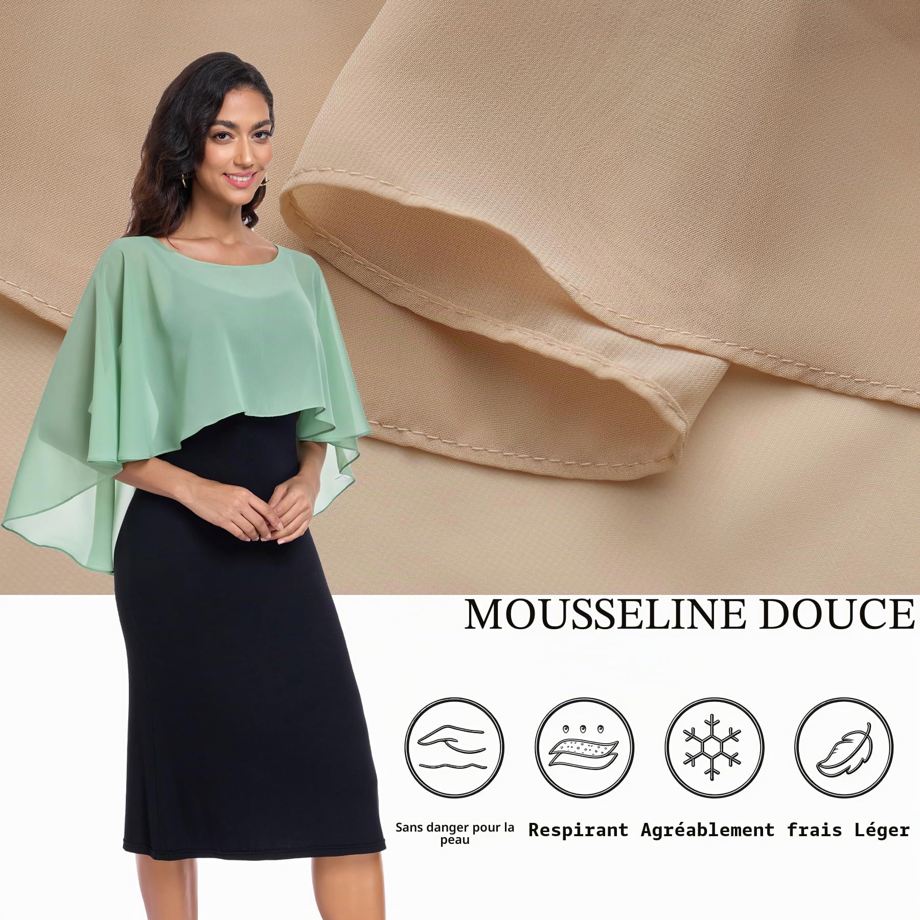 Châles transparents et écharpes pour robes de soirée, capes en mousseline de soie pour femme, couverture de mariage douce