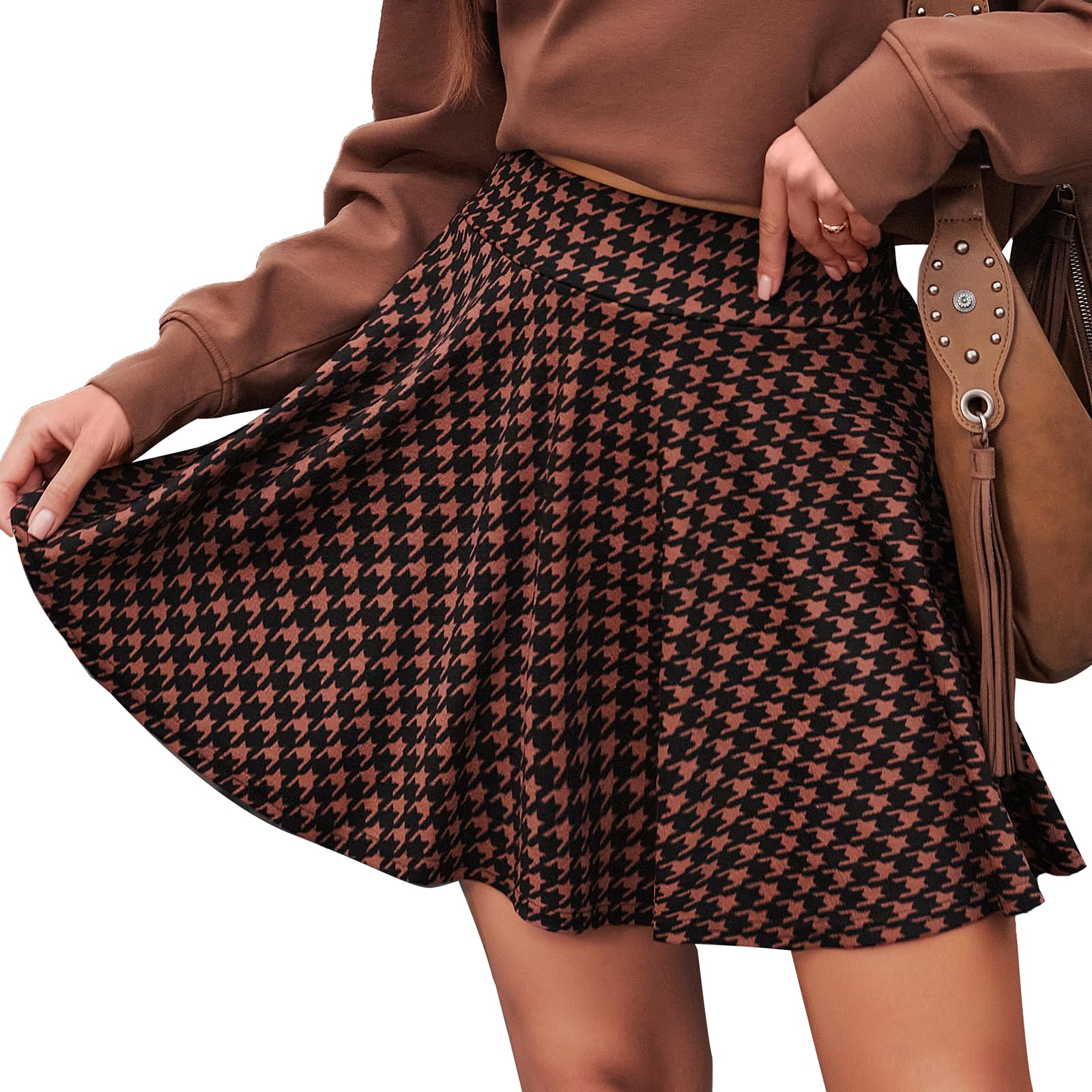 DJT Damen Mädchen Basic Solid Dehnbaren Informell Mini Skater Rock mit Shorts