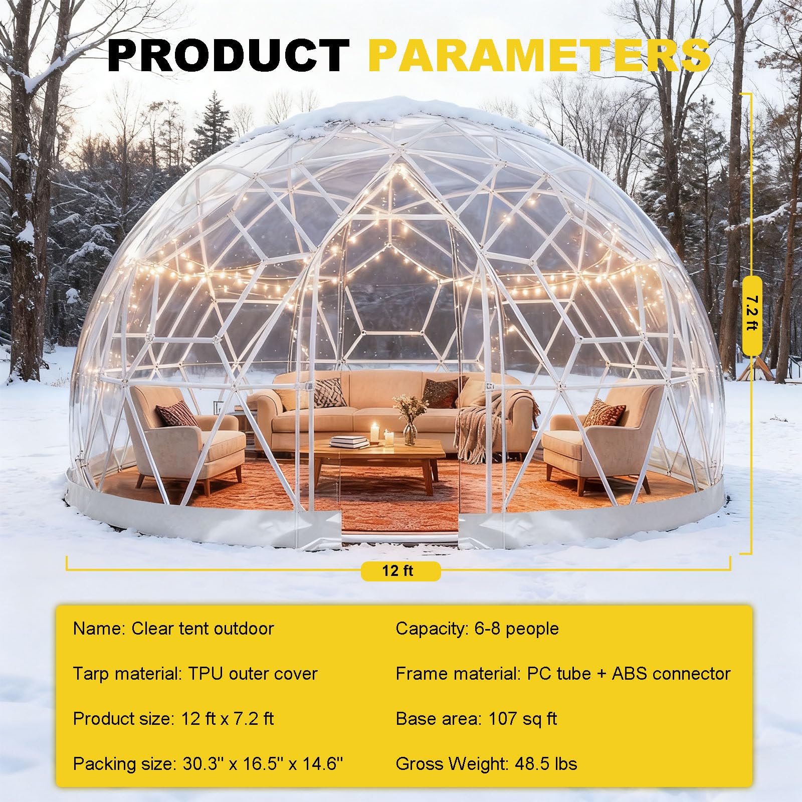 Zewnętrzny namiot kopułowy dla dorosłych, przezroczysty geodezyjny Igloo z widokiem 360° do ogrodu, na kemping, obserwację gwiazd i imprezy