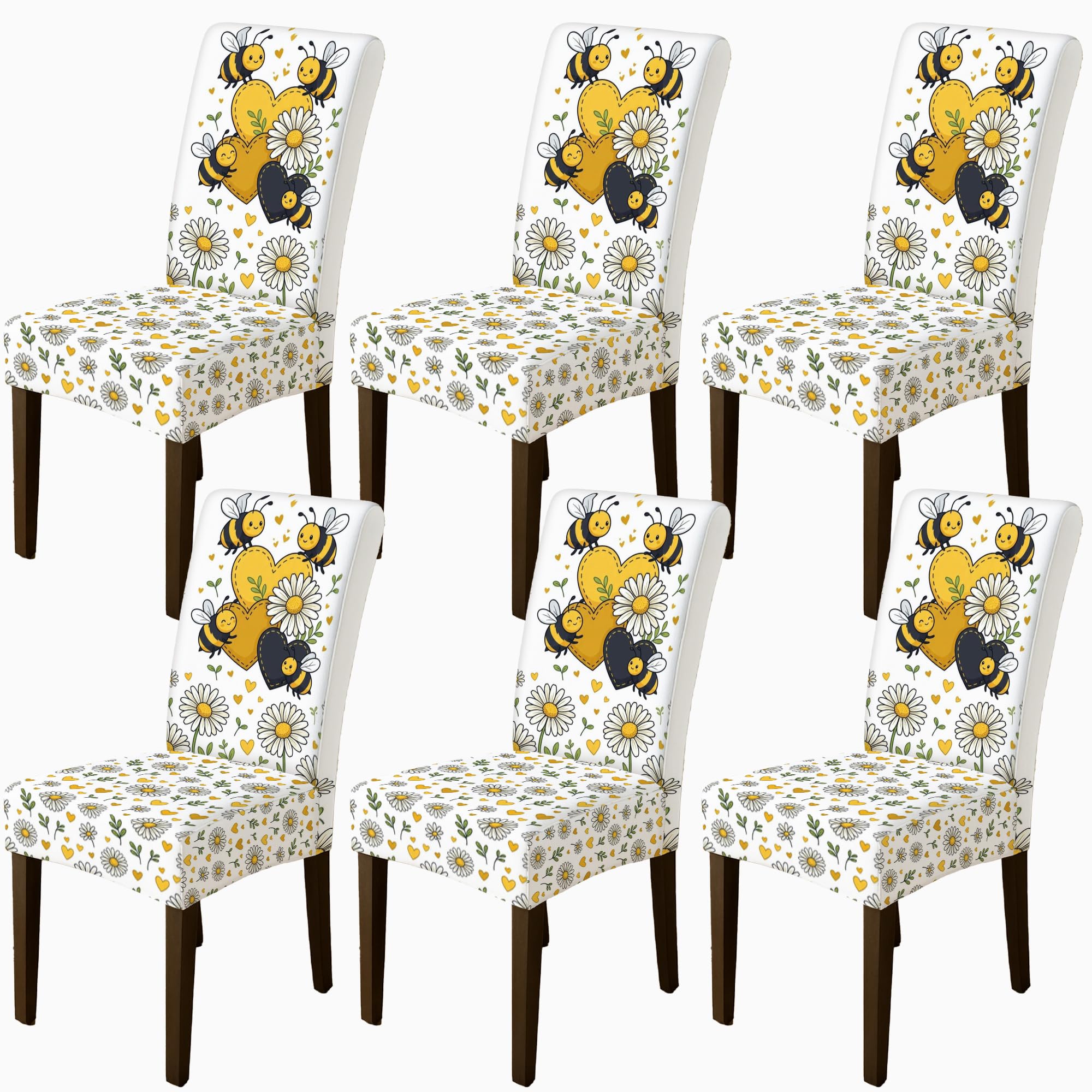 Housses de chaise salle à manger rénover chaises usées motif abeille jaune