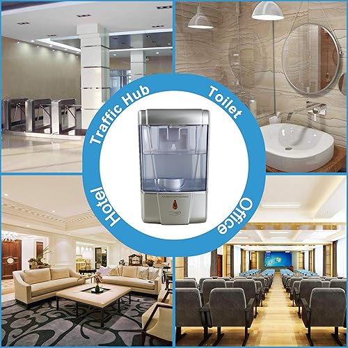 Miniatura 7 de Dispensador automático de jabón con sensor de pared, plateado, dispensador de desinfectante de manos de inducción sin contacto para baño con gel o