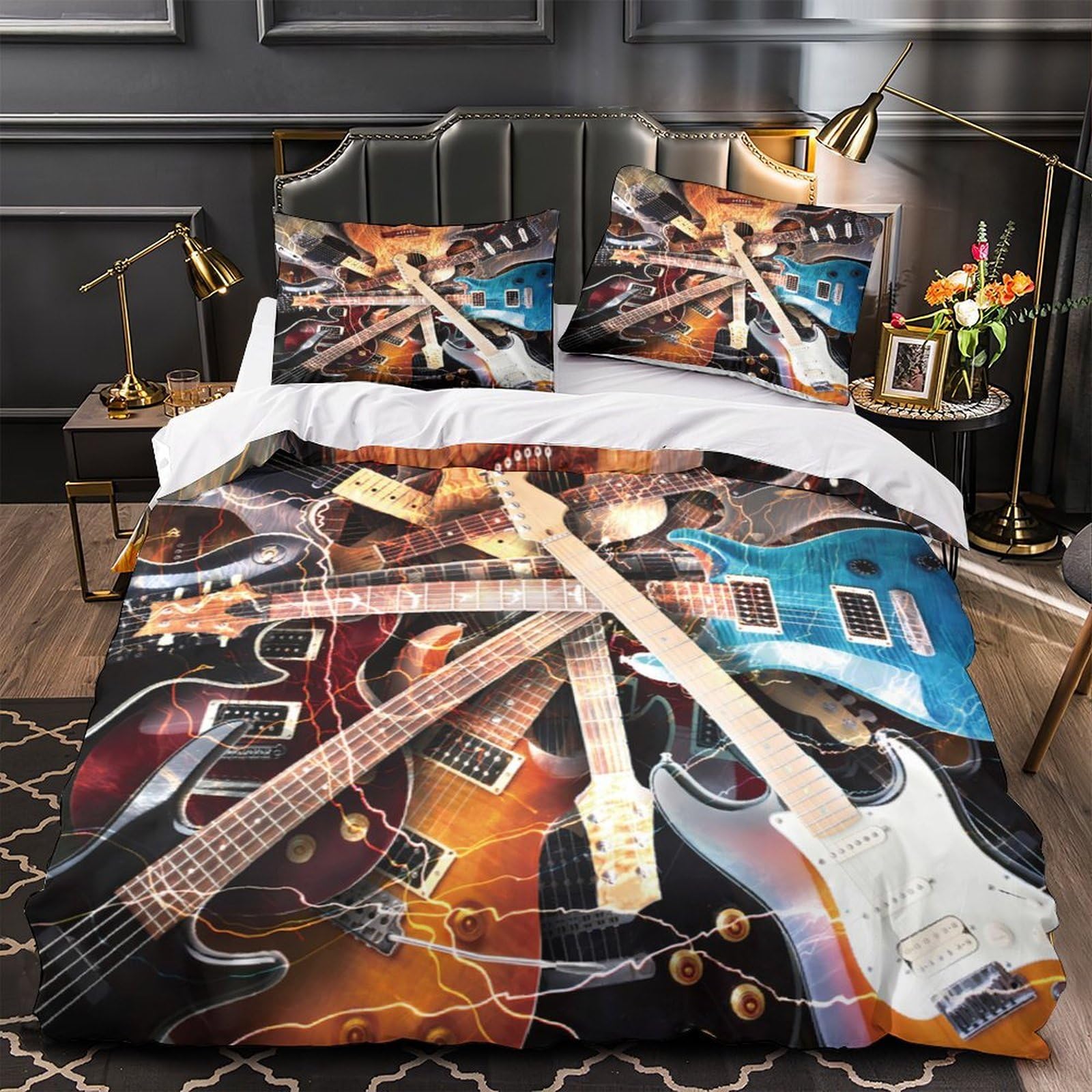 Guitare électrique housse de couette 135x200cm imprimé 3D lit musique rock