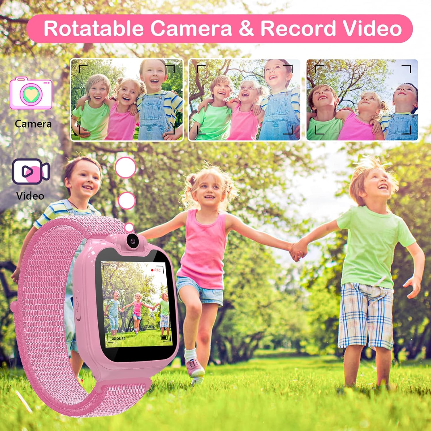 Orologio Intelligente Bambini Telefono con ruotabile Fotocamera,Smartwatch Bambini con 16 Giochi Torcia Sveglia Contapassi Musicale,Ragazzi Ragazze Regalo Compleanno 3-12 Anni [Scheda SD Integrata]