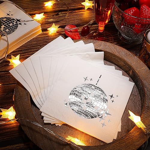 Miniatura 4 de Paquete de 160 servilletas de cóctel para fiesta de discoteca, elegantes, desechables de los años 70, 80, 90, suministros de fiesta, servilletas de