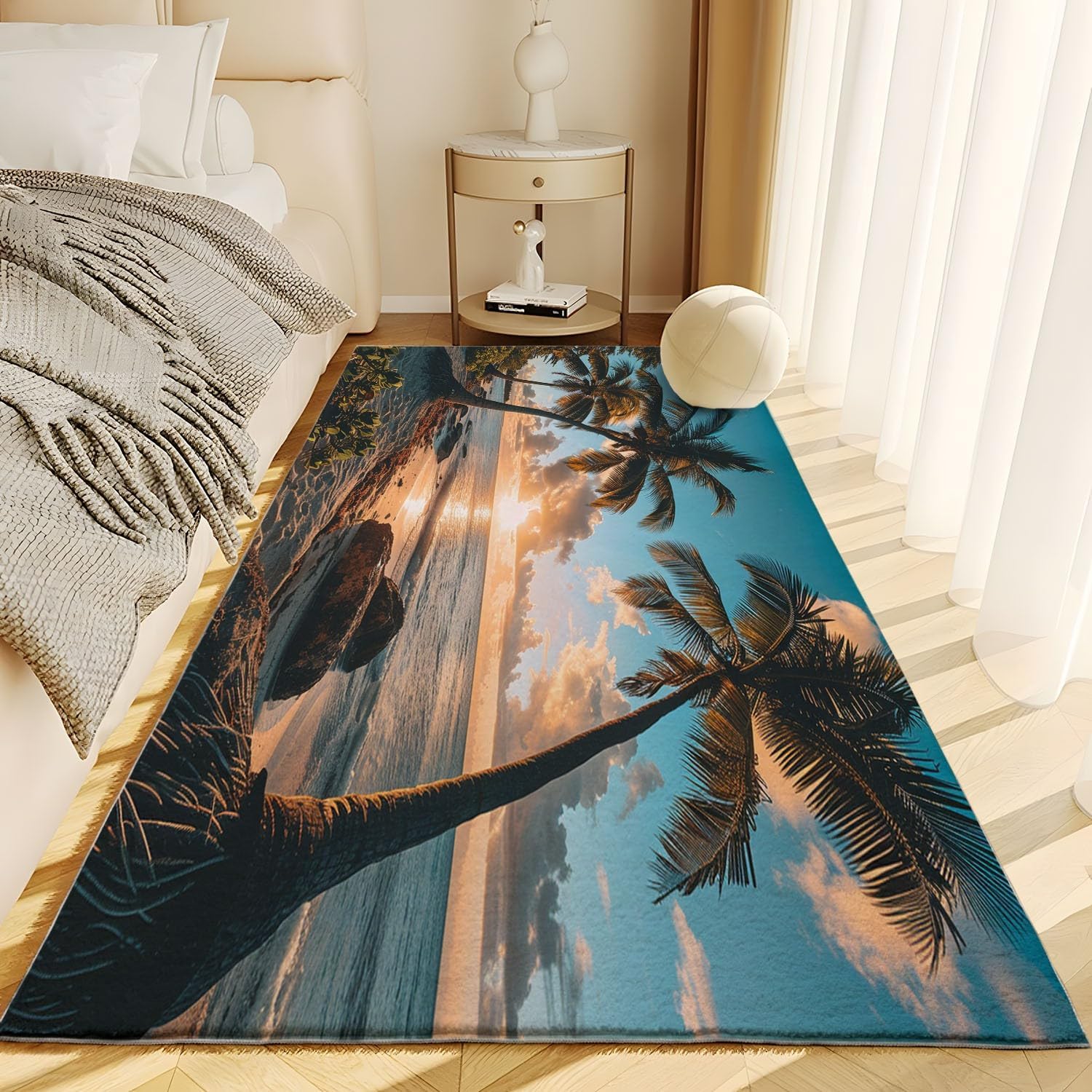 Generic Beach Ocean Palm Trees Sunset Beach Area Rugs for Living Room, Washable Non-Slip Backing Large Rug Ultra Soft Rug for Bedroom Office, Stain Resistant Rugs 2ftx3ft