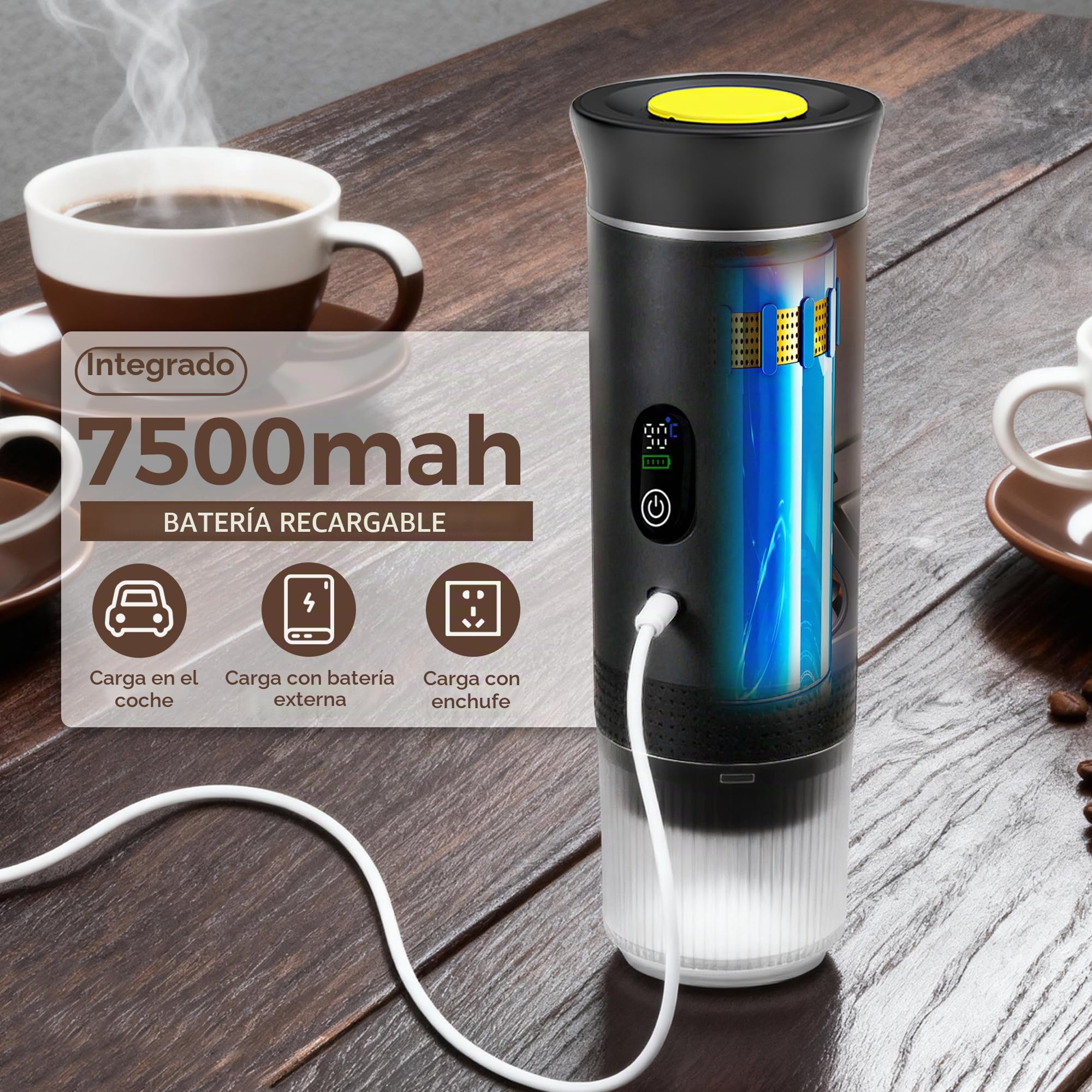 Bostar Máquina de Café Portátil con Pantalla Digital Temperatura, 3 en 1 Cafetera Espresso Eléctrica Portátil Cafetera para Camping Viaje Compatible con Cápsulas Pequeñas Grandes Café Molido-Verde