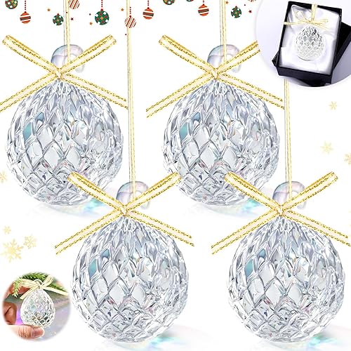 CroBlissful 4 Pcs Crystal Pinecone Christmas Ornaments 1.97'' Christmas Glass