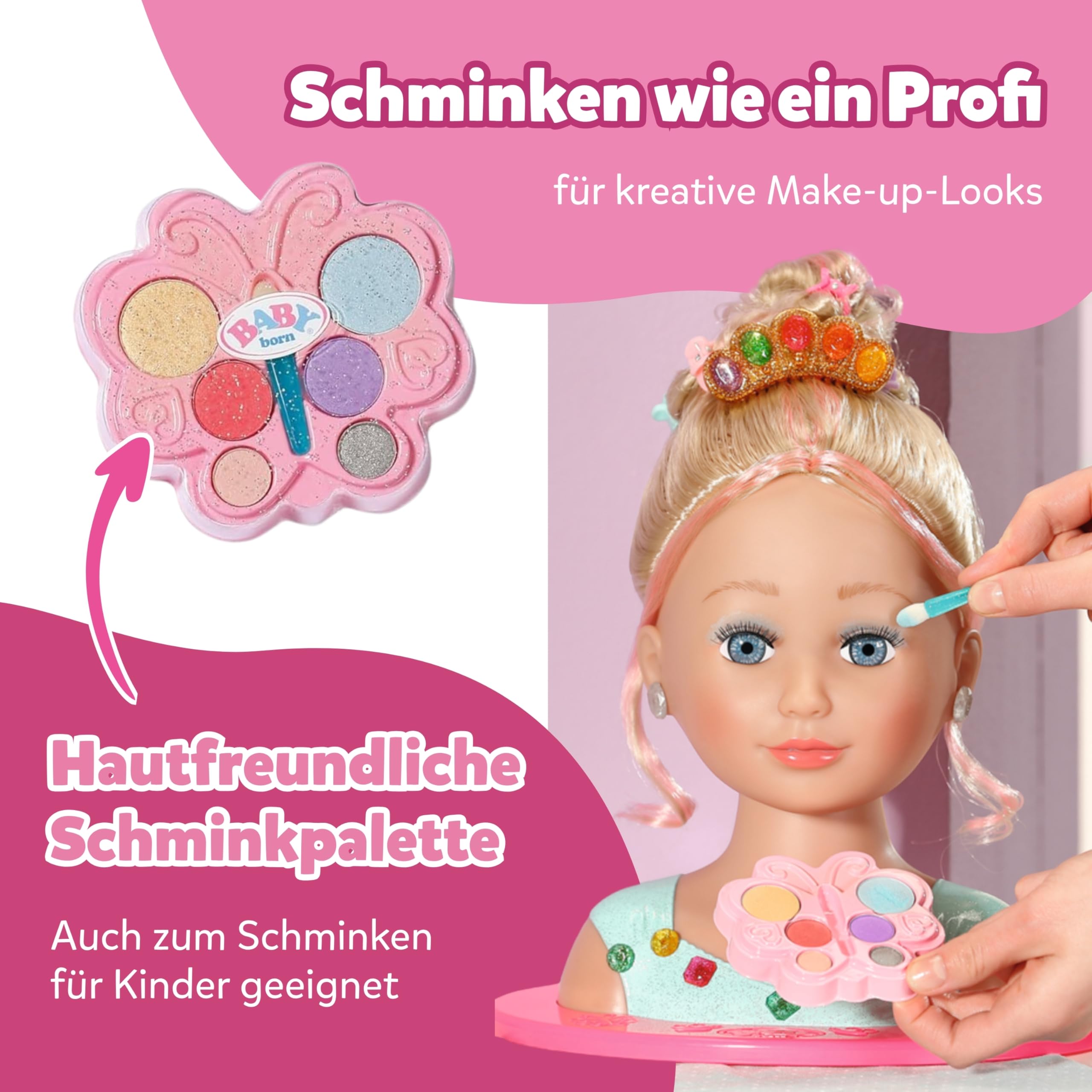 BABY Born Stylingkopf Prinzessin - Puppen Frisierkopf für Kinder ab 3 Jahren - Mit Langen blonden Haaren inkl. Schminkpalette, Bürste & Zubehör - Schminke auch für Kinderhaut geeignet