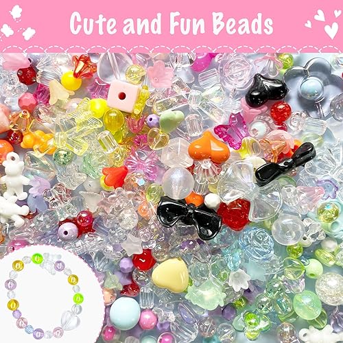 Miniatura 3 de Xmada 750 cuentas acrílicas surtidas para hacer pulseras, bonitas cuentas para hacer pulseras, cuentas kawaii, cuentas de llavero, abalorios Kandi,