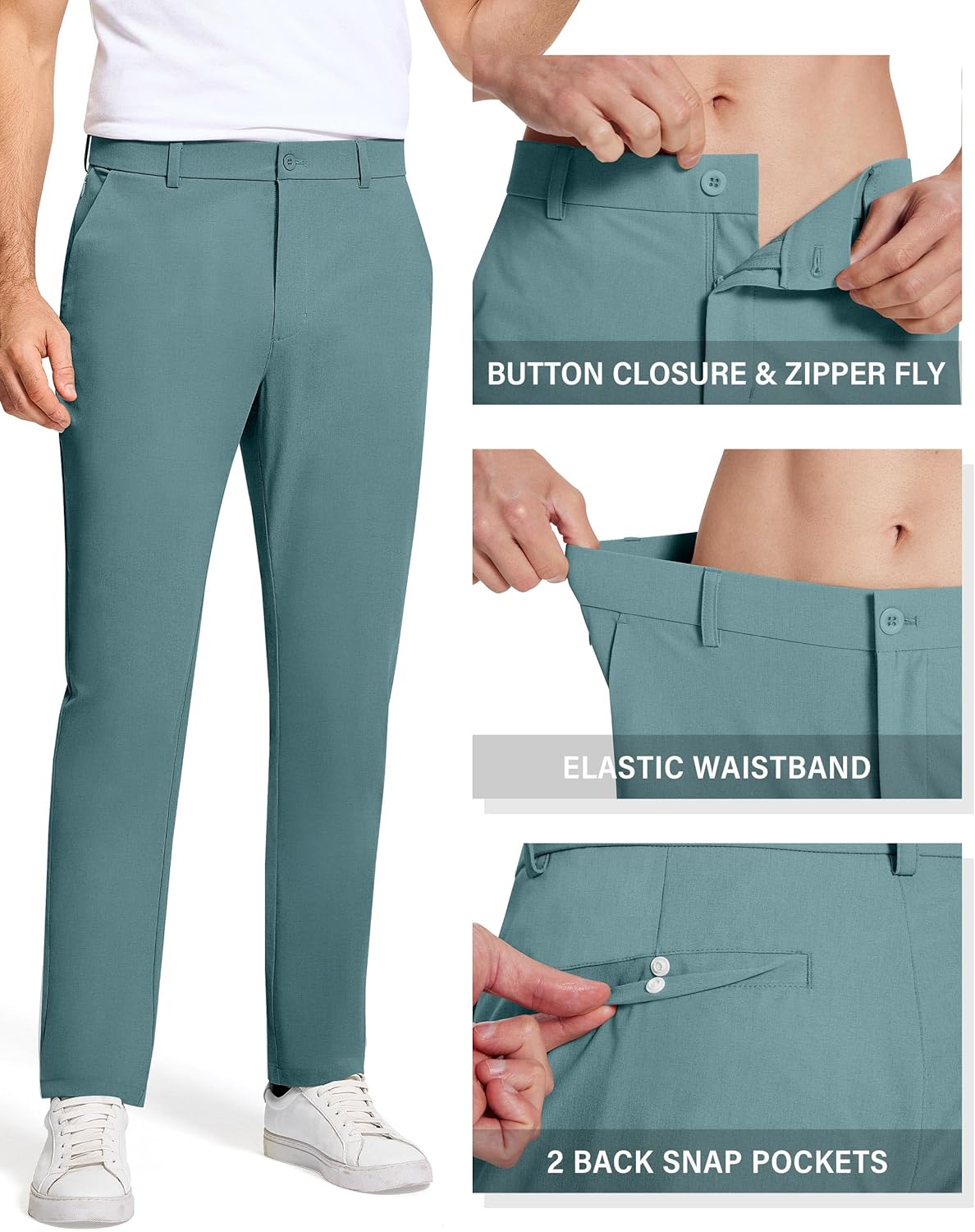 SERAMY Mens Golf Pants 31" Inseam Stretch Slim Fit Dress Work Casual Pants Quick Dry Lightweight with 5 Pockets