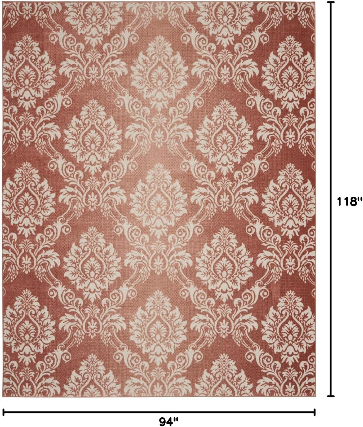Brick Ivory Floral Damask 8' x 10' Easy-Care Synthetic Rug