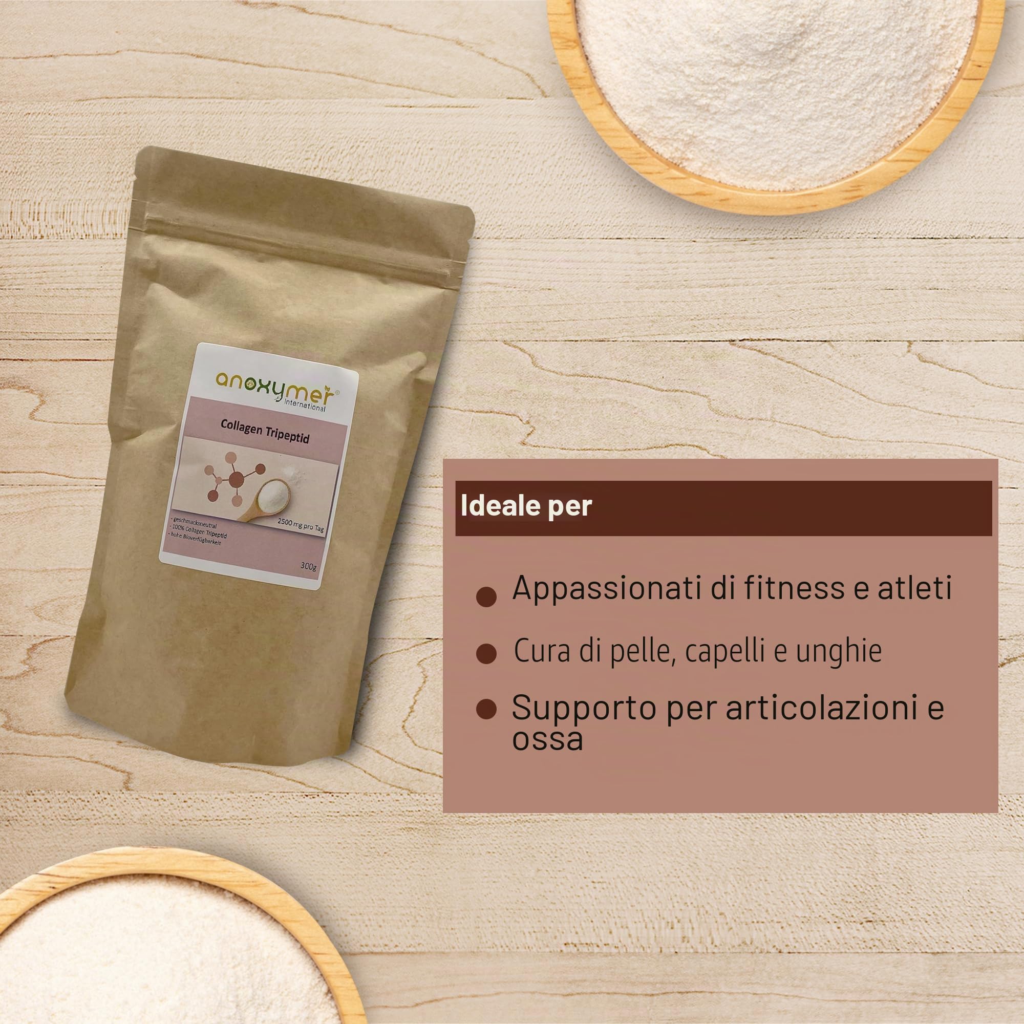 Idrolizzato di collagene, tripeptide, 300 g, buona solubilità, insapore, senza additivi, dalla manzo, elevata biodisponibilità, solo 2,5 g al giorno (1 cucchiaino)