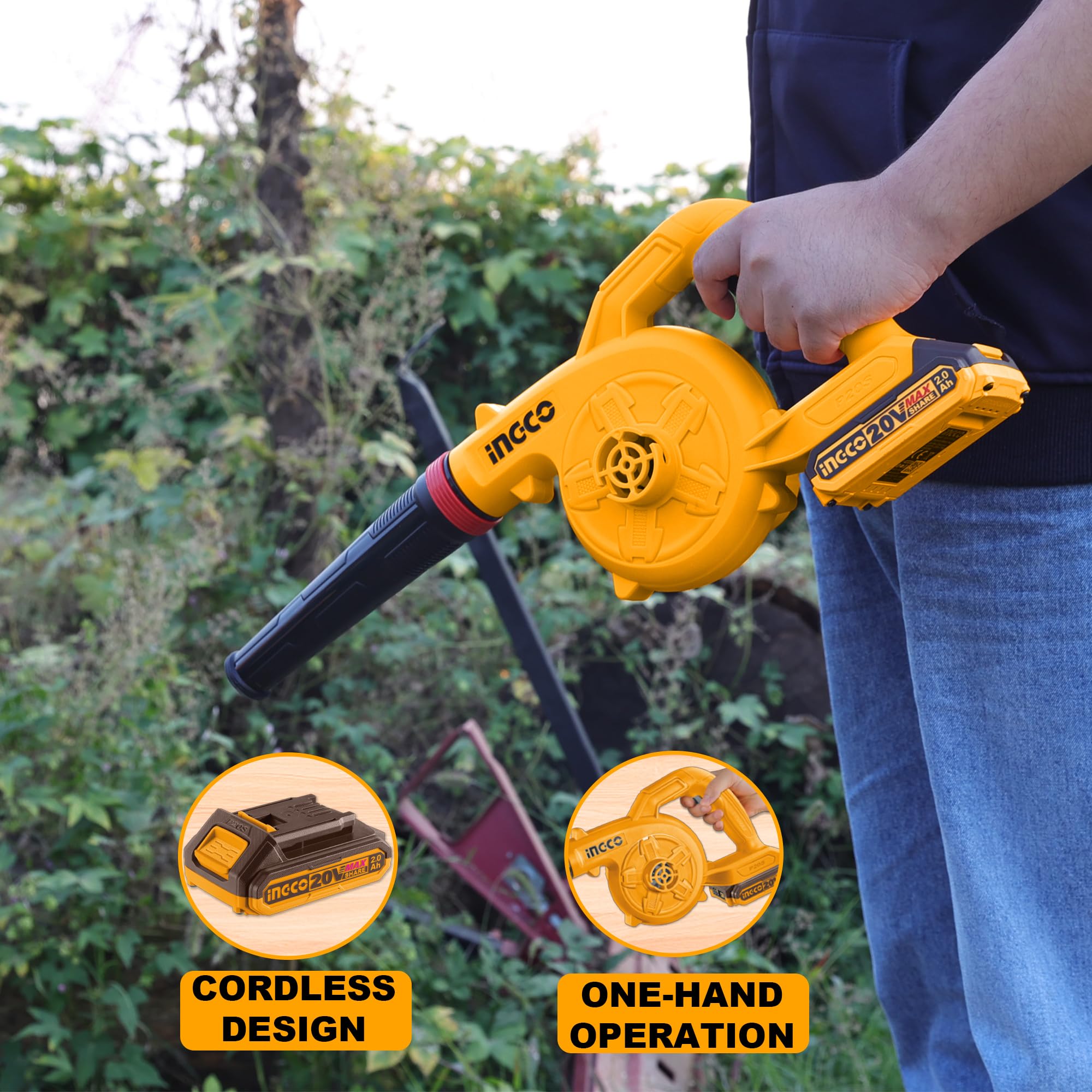 INGCO Leaf Blower Cordless with Battery & Charger, Portable Handheld Leaf Blower for Lawn Care, Dust Clean, Workshop Cleaning, Car Cleaning, Gardening Works 3