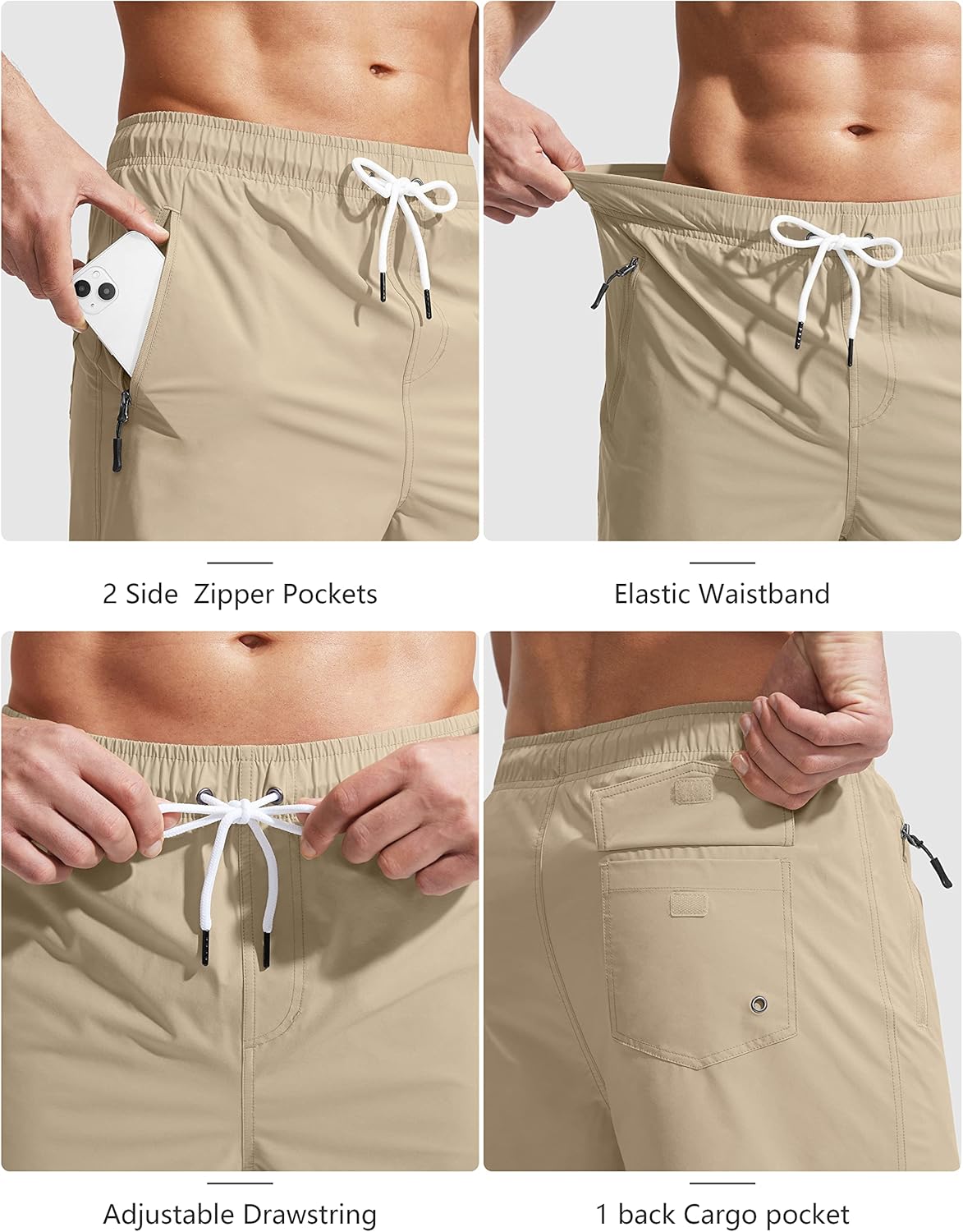 Viodia Men's Swim Trunks with Compression Liner Quick Dry Board Shorts Swimsuit Swimwear for Men with Zipper Pockets - Image 5
