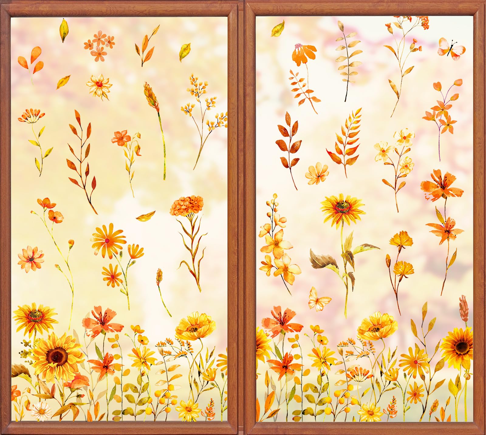 Whaline Fall Sunflower Window Clings Sunflower Wildflower Reusable Window Decals Floral Watercolor Glass Sticker for Autumn Harvest Home School Office Party Supplies Gifts