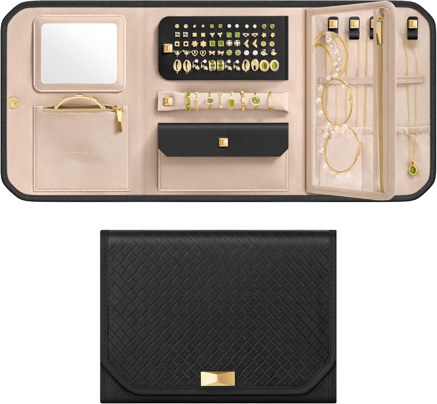 SONGMICS HOME Travel Jewelry Case, Foldable Jewelry...