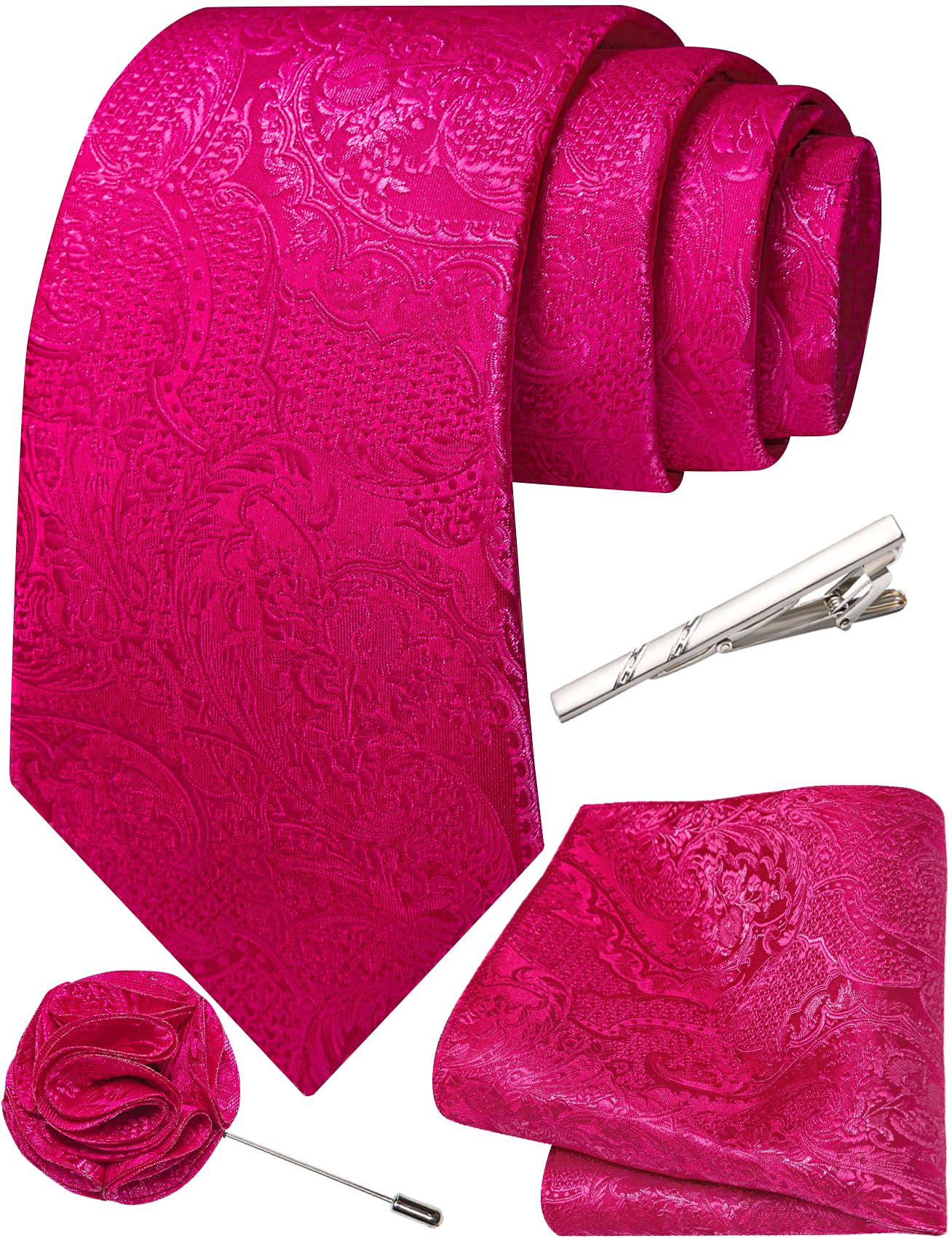 Unique Paisley Ties for Men Silk Neck Tie and Pocket Square Set with Tie Clip Lapel Pin Wedding Formal