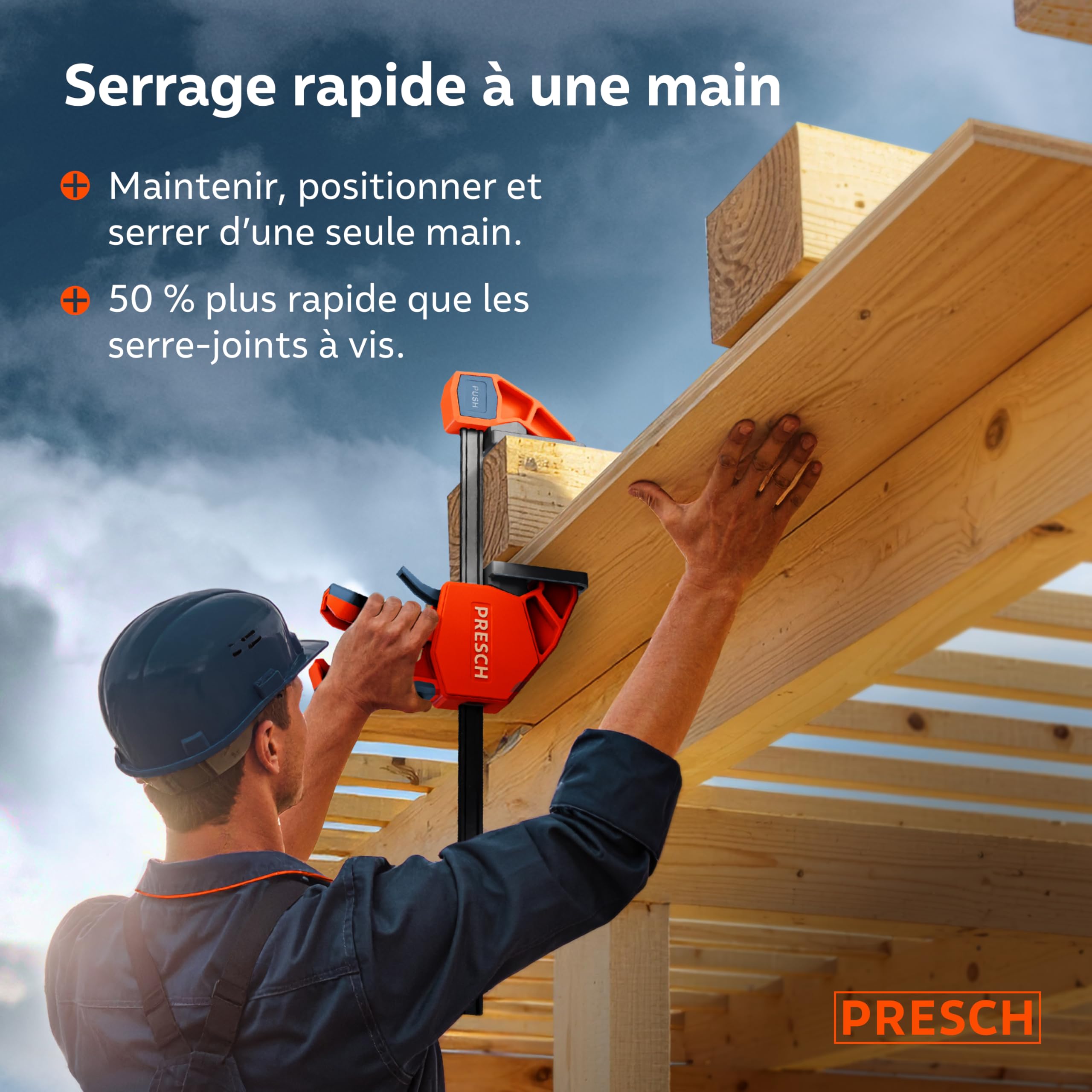 Presch Lot de Serre joints menuisier 300mm 600mm 4 pcs - Serre joints rapide force de serrage 300kg fonction d'écartement acier carbone fibre de verre