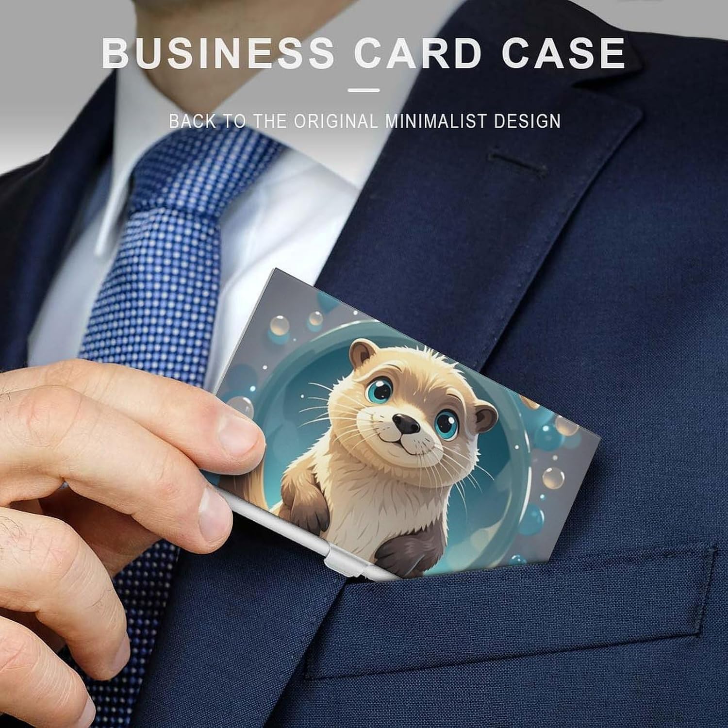 Cartoon Cute Otter Business Card Case for Women Or Men Snaps Closed Portable Name Holder Credit Card Holder for Business Meeting Use