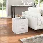 HOMCOM Bedside Table with 2 Drawers, Modern Nightstand, Side End Table for Bedroom, White