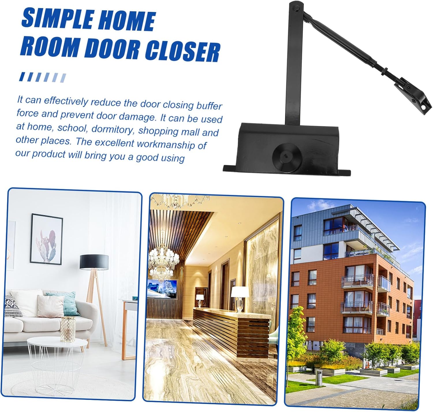 Automatic Home Door Closer Self-Closing Convenient Safety Controller for Small to Medium Doors Black Simple Design