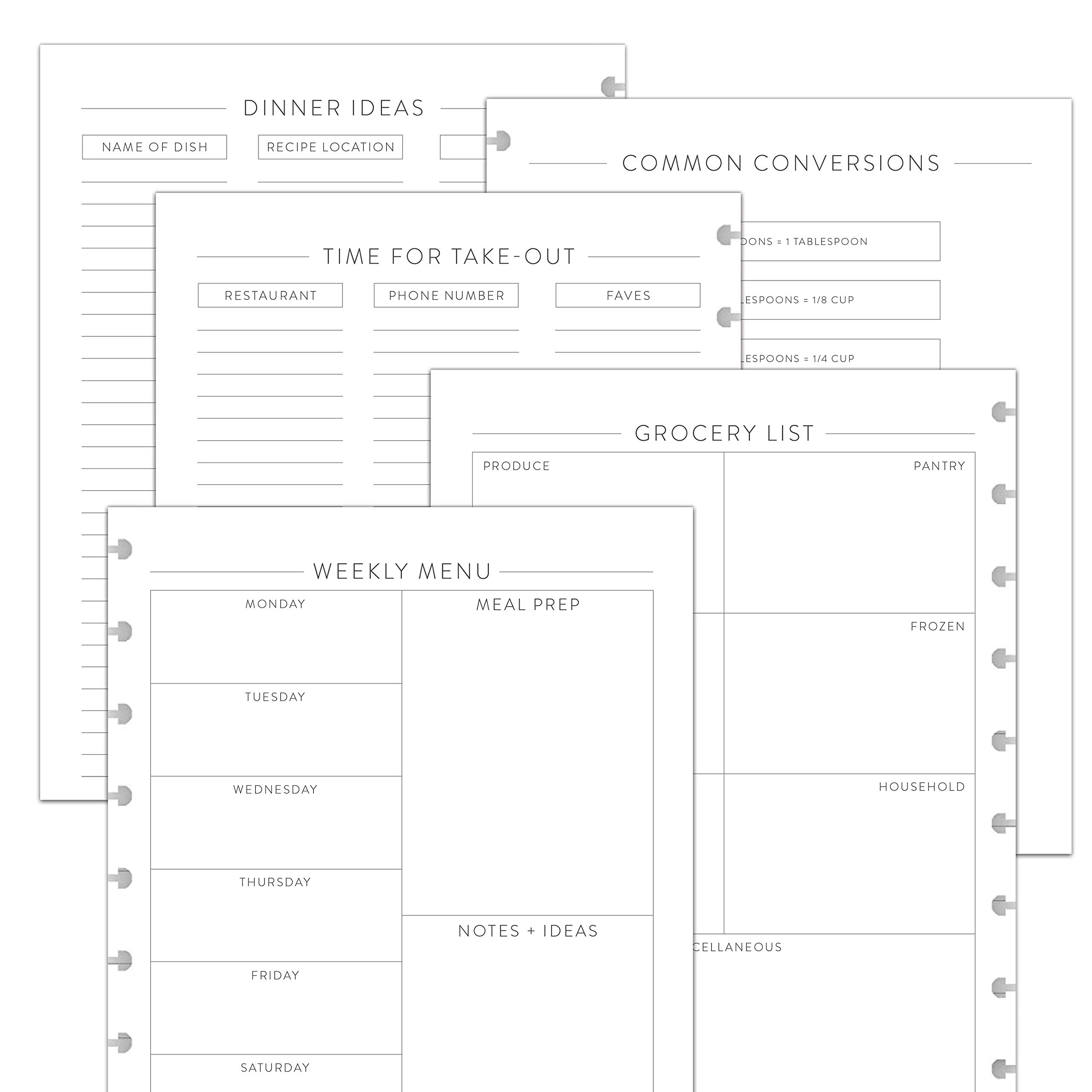 BetterNote Meal Plan Refill Pages for Discbound Planners, Fits Levenger Circa, TUL, Happy Planner, Staples ARC, Menu, Grocery List (6 months, 9-Disc,