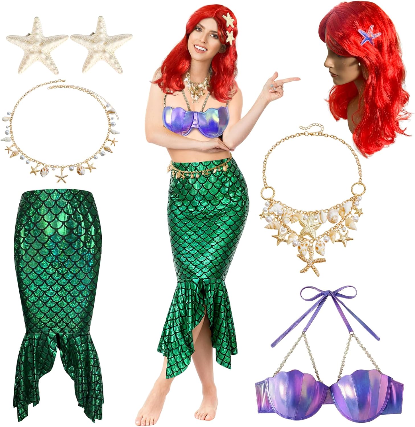 7 Pcs Halloween Mermaid Cosplay Costume for Women