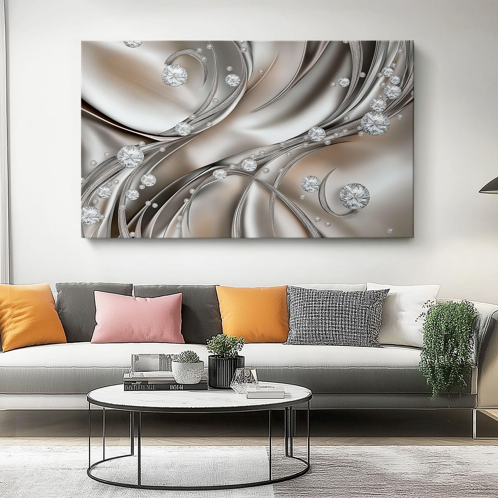 Generico Stampe su Tela 120 x 80 cm, Surrealismo Diamanti Stampe Argento Bianco Quadro su Tela Non Tessuta Quadri Moderni Soggiorno Camera da Letto Quadro Salotto Decorazione (Senza cornice)