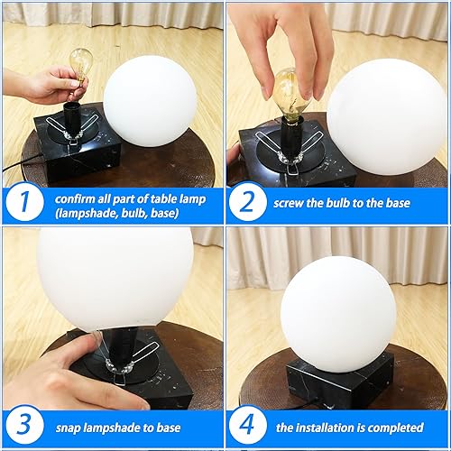 Miniatura 6 de FLORNIA Lámpara de mesa con forma de globo, moderna lámpara de mesa redonda industrial, lámpara de mesa de noche única con pantalla de vidrio y base