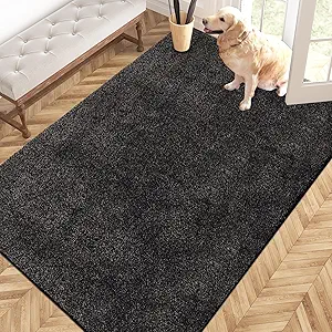 PURRUGS Easy Care Area Rug 4ft x 6ft, Non-Slip Machine Washable Entryway Rug, Dog Door Mat, Stain Resistant Accent Rug for Hallway, Living Room, Bedroom and Mudroom, Charcoal