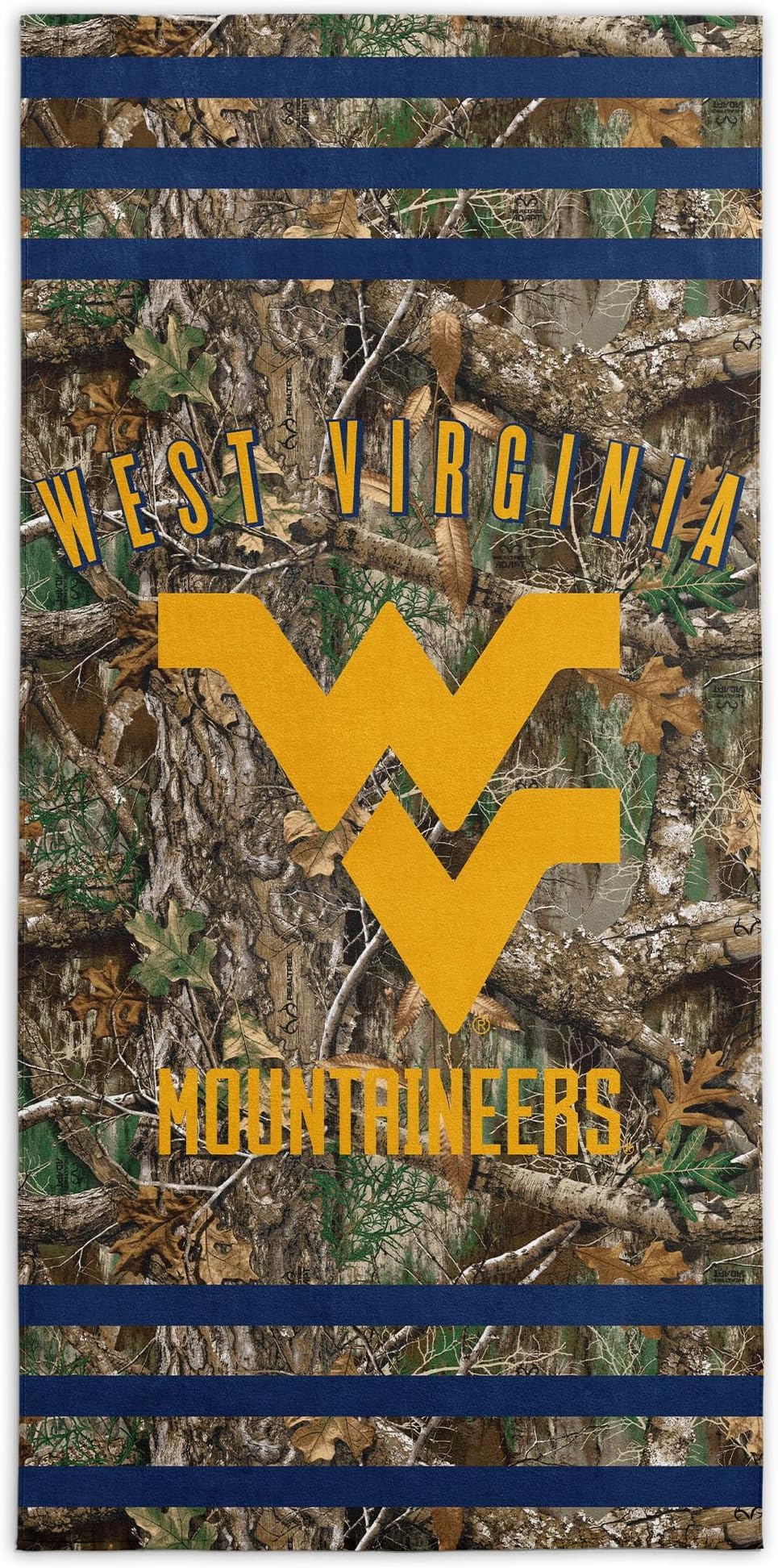 NORTHWEST NCAA West Virginia Mountaineers Unisex-Adult Beach Towel, 30" x 60", Realtree Stripes (Pack of 6)