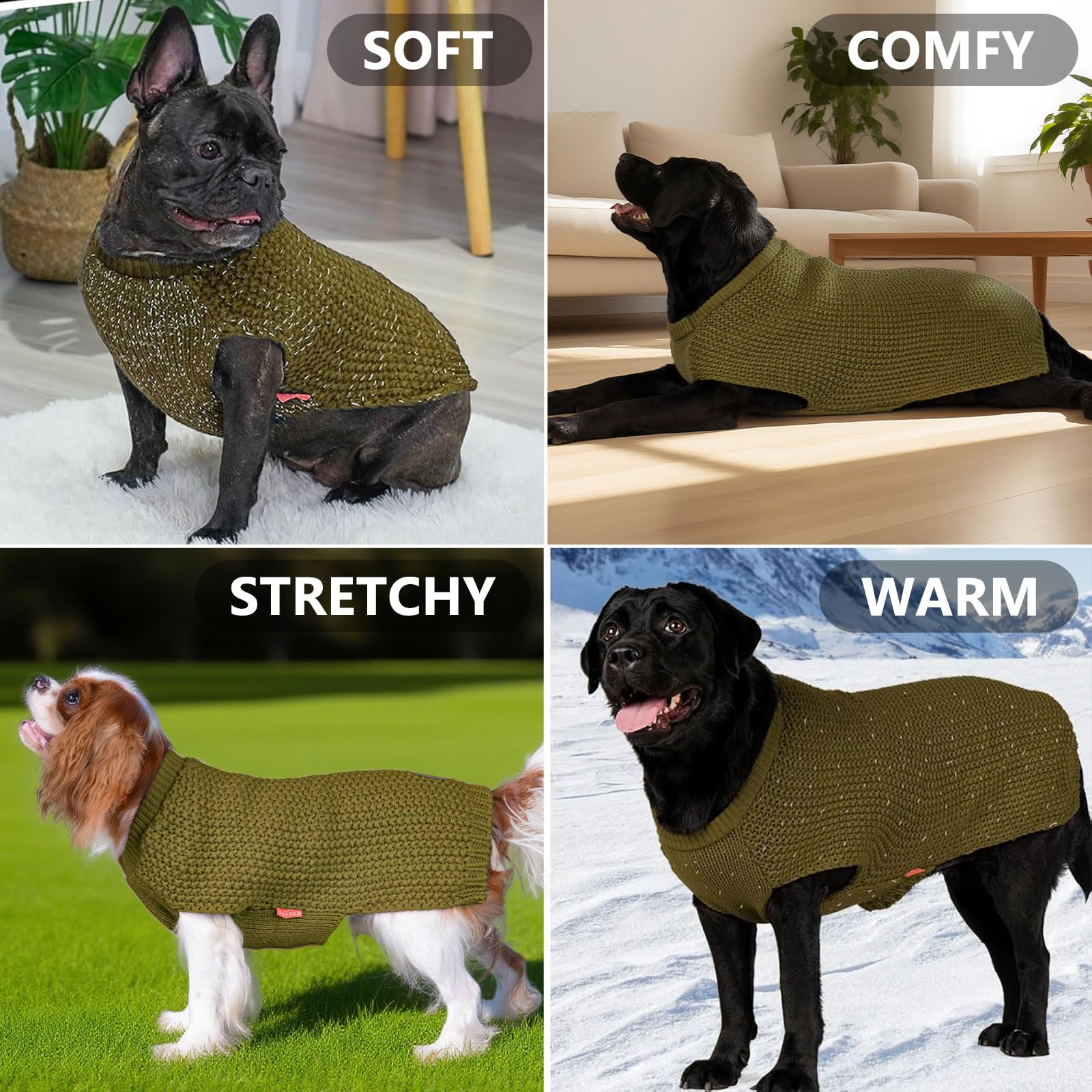 KYEESE Pull pour chien de petite taille avec trou pour laisse - Pull chaud extensible et confortable avec fil réfléchissant - Marron - Taille XS