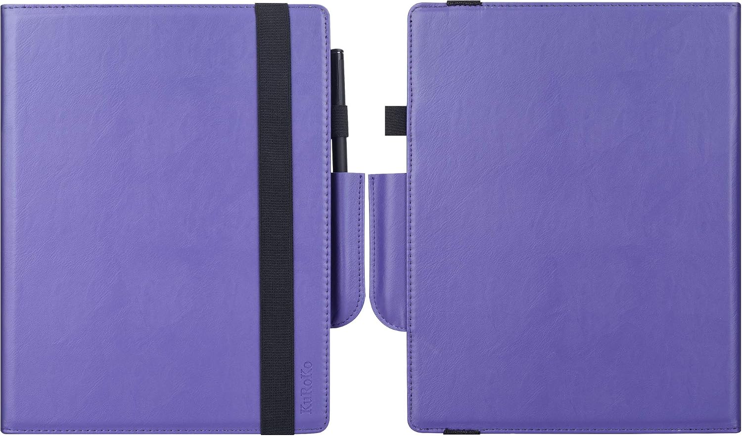 KuRoKo Book Folio Case Cover with Hand Strap and Pen Holder for Remarkable 2 10.3 Inch Digital Paper 2020 Released-Purple