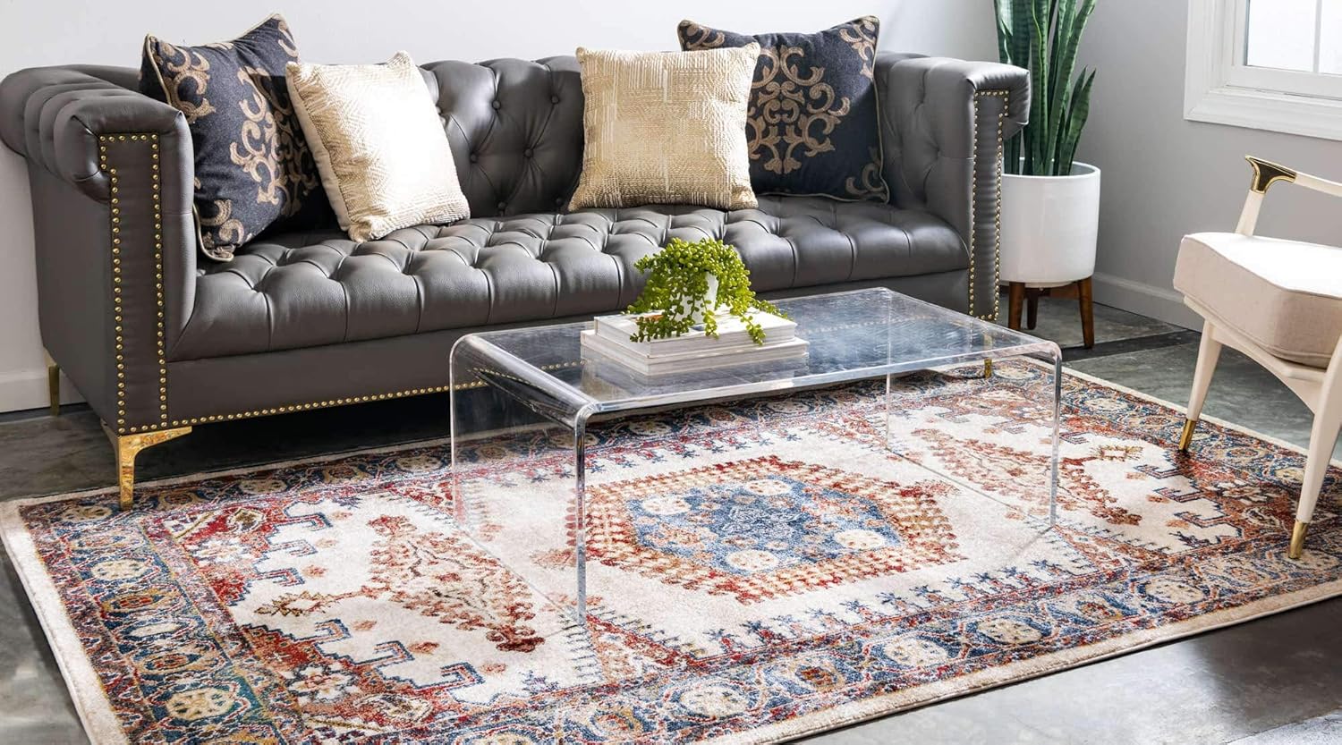Unique Loom Utopia Collection Area Rug - Larissa (2' 2" x 3' 1" Rectangle, Cream/ Blue)