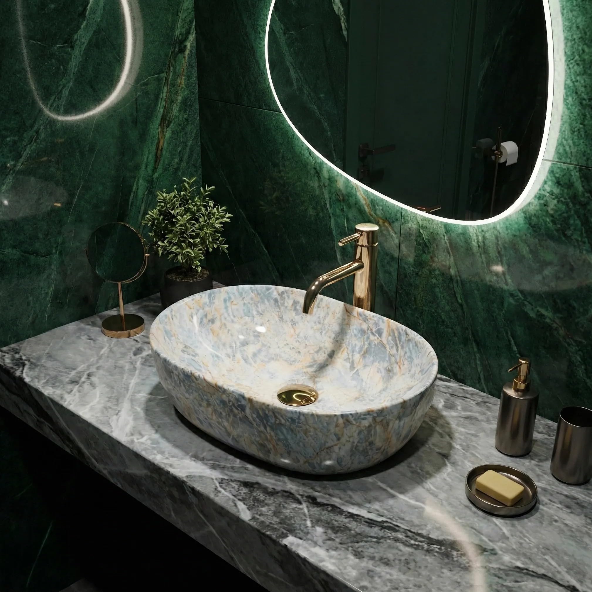 Rea - Lavabo sobre encimera Amelia Rustrstone 48 - Cerámica - Beige - 48x34,5x13,5 cm