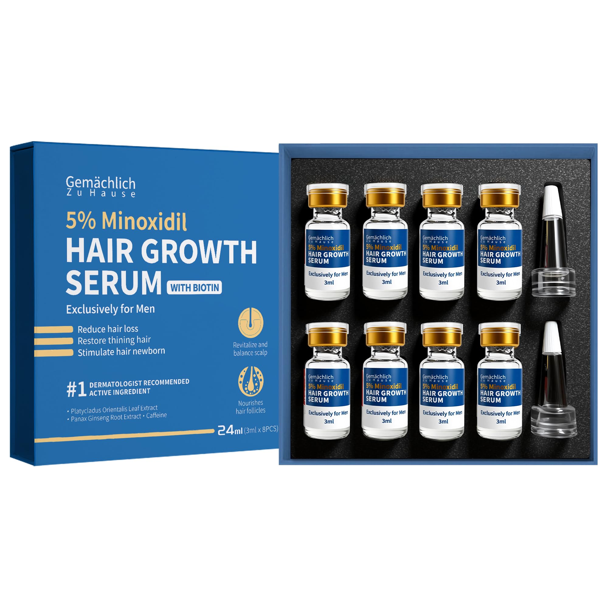 5 Minoxidil for Men Hair Growth with Biotin Extra Strength Topical Minoxidil Solution Serum with Rosemary Caffeine for