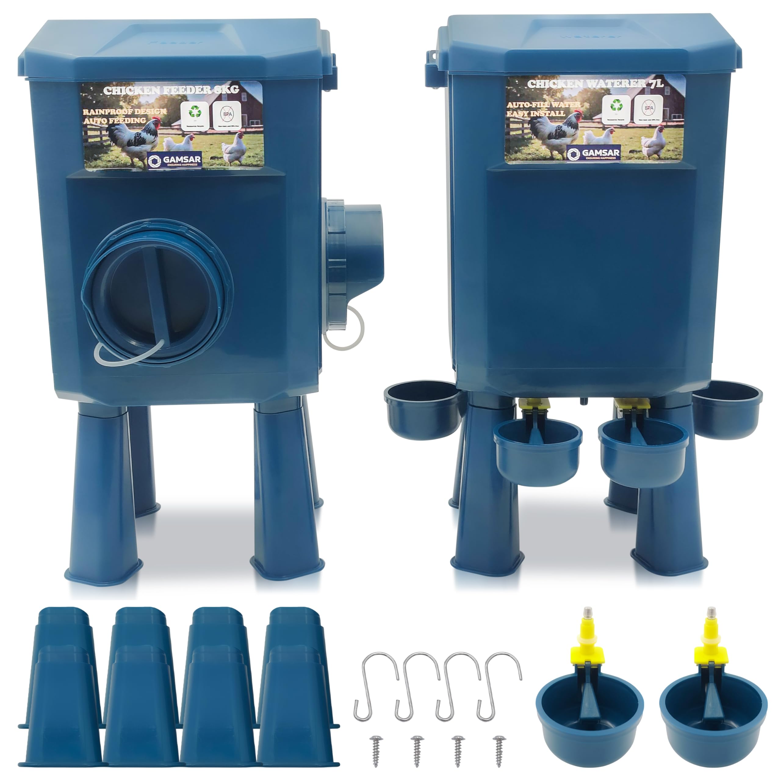 Kit Comedero y Bebedero para Gallinas 8KG/7L – Antiparasitario, Válvula Automática, Anti-Cianobacterias, Ideal para Microgranjas y Criadores Aficionados, Autonomía Prolongada, Reduce Recargas