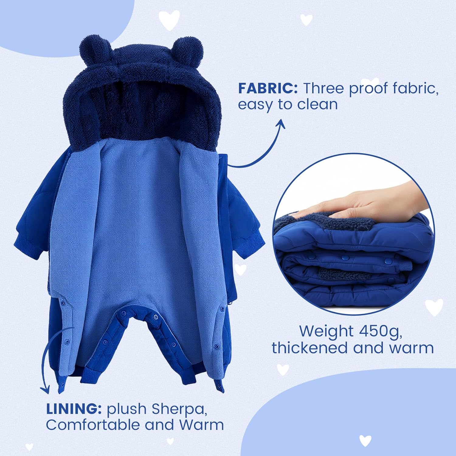 JiAmy Baby Snowsuit Winter Romper Hooded Boys Girls Jumpsuit Bear Thick Windproof Cap Infant Winter Clothes - Image 4