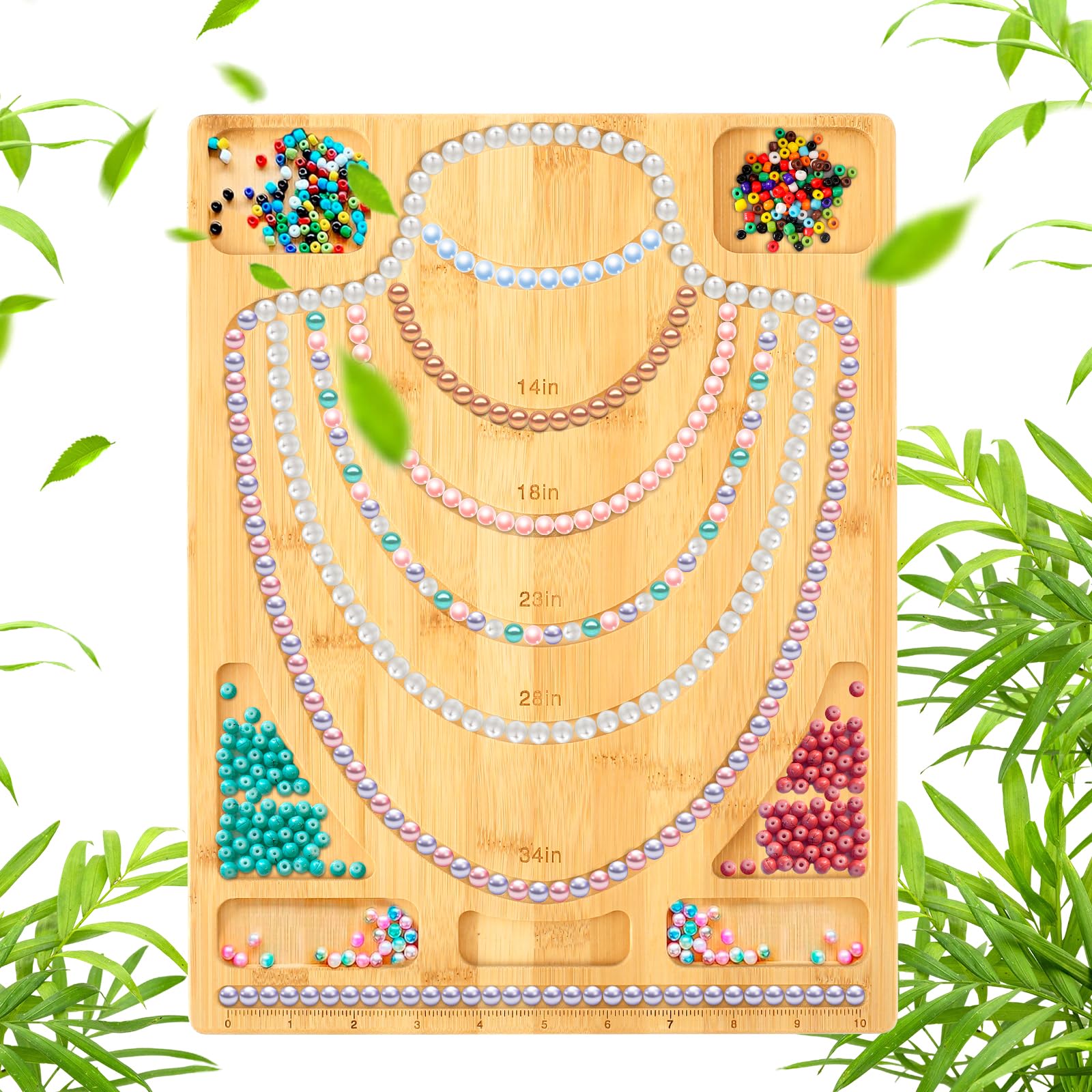Alongen Bead Design Board Bamboo Jewelry Making Mats Tray,Practical Bracelet Bead Board with Scale Jewelry Measuring for Bracelets and Necklaces Making DIY Design