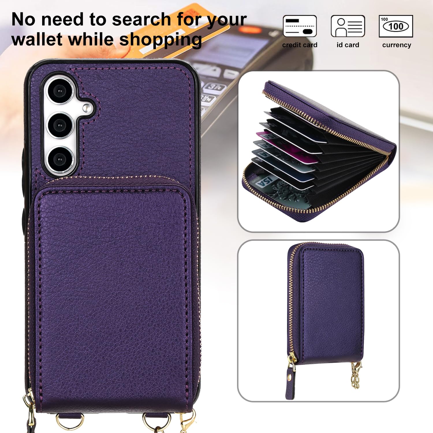 Asuwish Custodia per telefono per Samsung Galaxy A17/A26 5G 2 in 1 Custodia magnetica a portafoglio con pellicola protettiva per lo schermo, tracolla con blocco RFID, porta carte di credito A 17 26