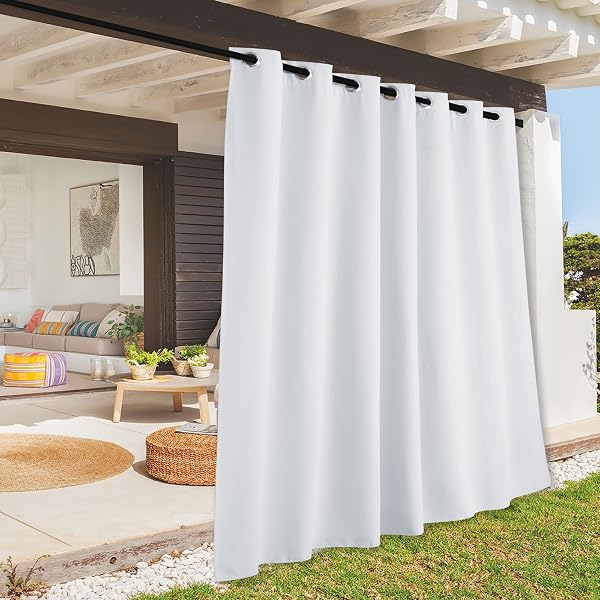 RYB HOME Extra Wide 100 inch Outdoor Curtains for Patio, Balcony Curtains Blind Light Glare Block Heat Diffuse Waterproof Panel for Cabana/Entertaining Space, 100 x 84 inches, 1 Pc, Grayish White - 1