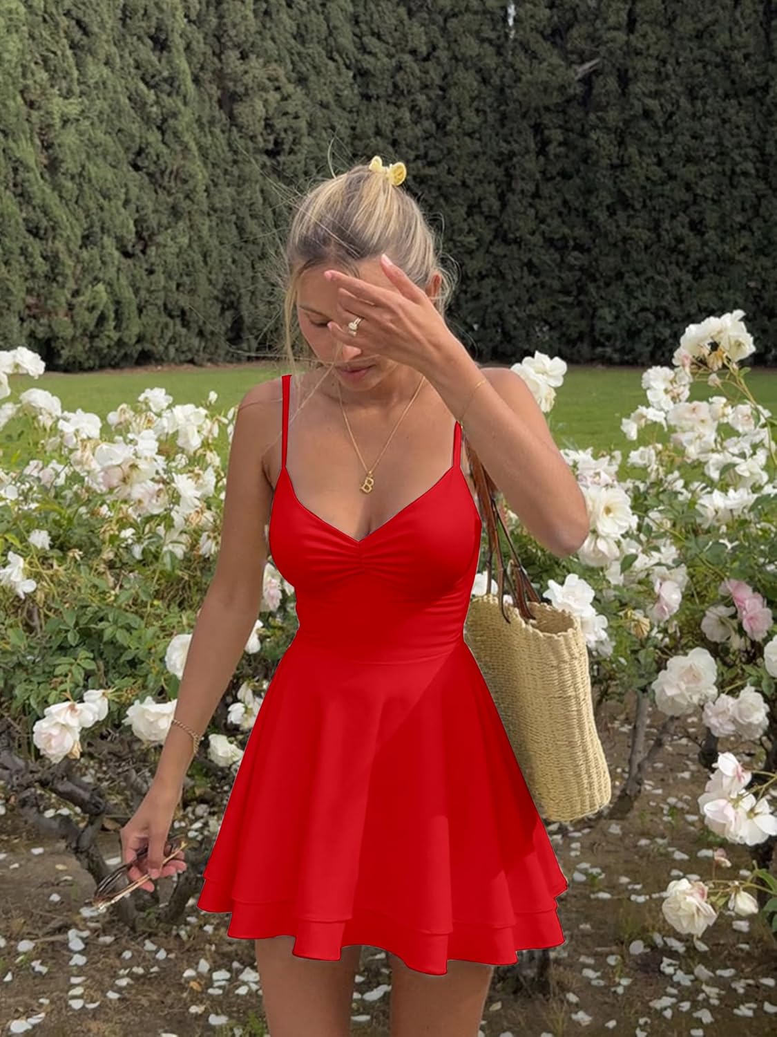 Kaximil Women's Sexy Spaghetti Strap Ruffle Mini Dress Ruched Corset Party Club A Line Short Dresses - Image 5