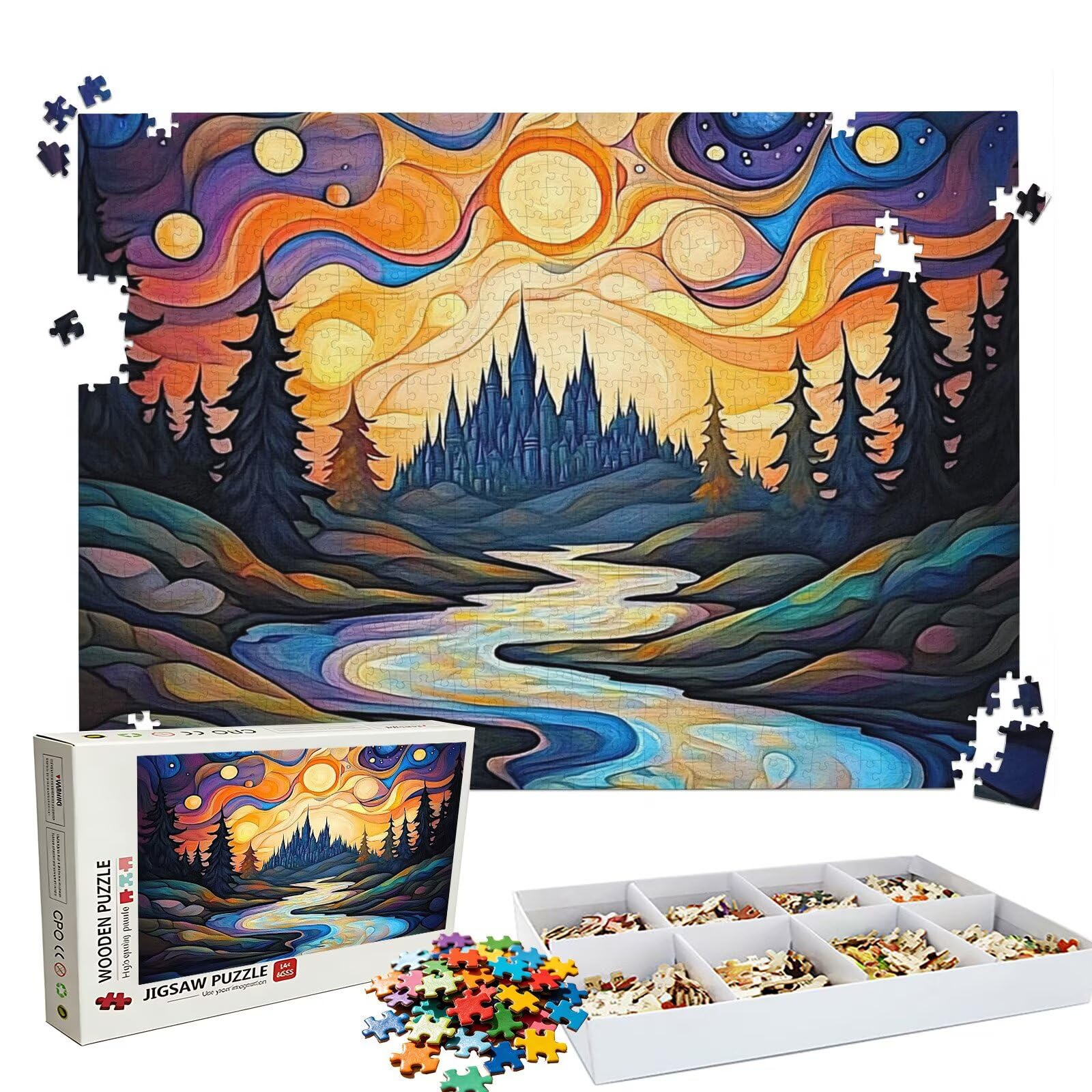 Puzzle 1500 elementów abstrakcyjna rzeka - duże drewniane puzzle - 1500 elementów dla dorosłych - gra inteligencyjna - z wykwintnym pudełkiem do pakowania - precyzyjne cięcie - jakość kolorowe puzzle