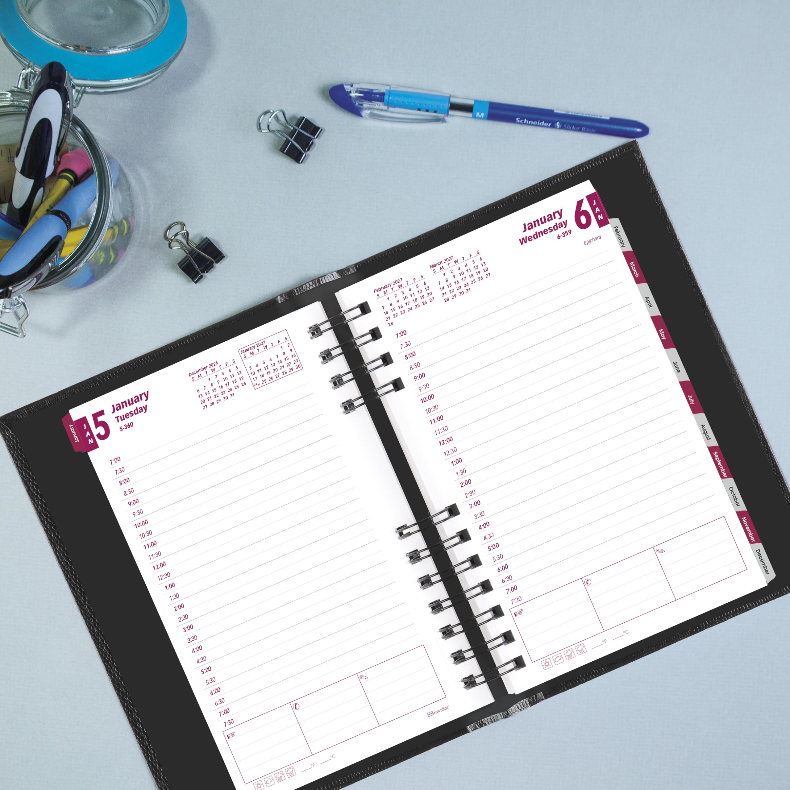 Brownline® CoilPro™ Agenda giornaliera/mensile 2027, 12 mesi, da gennaio a dicembre, rilegatura a doppio filo, 20,3 x 12,7 cm, nero (CB634C.BLK)